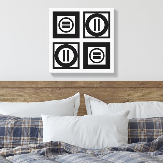 Zwart en wit Geometrisch Equal Sign Patroon Canvas Afdruk (Insitu (Slaapkamer))