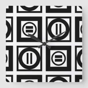 Zwart en wit Geometrisch Equal Sign Patroon Vierkante Klok