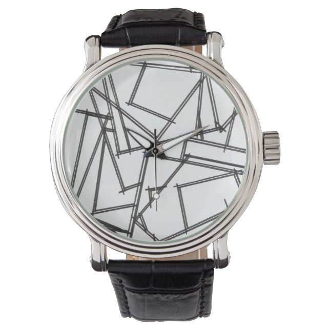 Zwart En Wit Geometrisch Horloge (Voorkant)