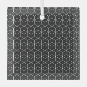 Zwart en wit geometrisch kubuspatroon glas ornament