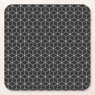 Zwart en wit geometrisch kubuspatroon kartonnen onderzetters