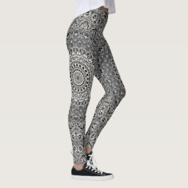 Zwart en wit geometrisch mandala patroon leggings