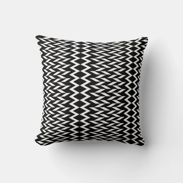 Zwart en wit geometrisch patroon kussen (Voorkant)