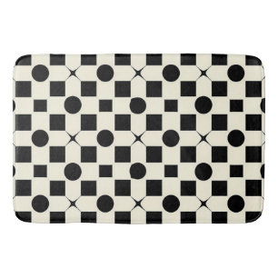 Zwart en wit geometrisch patroon met cirkels badmat