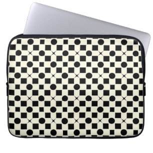 Zwart en wit geometrisch patroon met cirkels laptop sleeve
