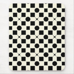 Zwart en wit geometrisch patroon met cirkels muismat
