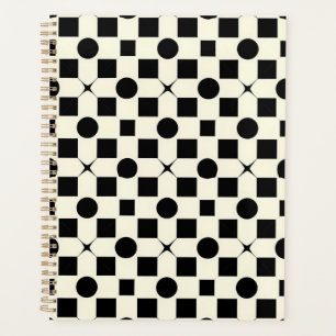 Zwart en wit geometrisch patroon met cirkels planner