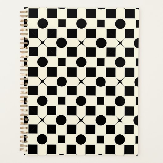 Zwart en wit geometrisch patroon met cirkels planner (Voorkant)