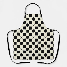 Zwart en wit geometrisch patroon met cirkels schort