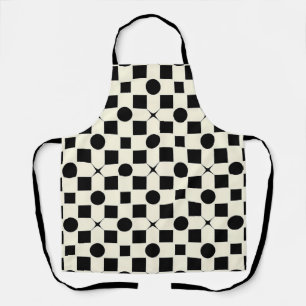 Zwart en wit geometrisch patroon met cirkels schort