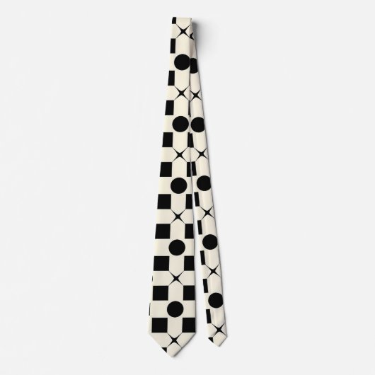 Zwart en wit geometrisch patroon met cirkels stropdas (Voorkant)