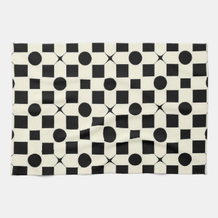 Zwart en wit geometrisch patroon met cirkels theedoek