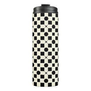 Zwart en wit geometrisch patroon met cirkels thermosbeker