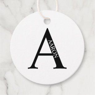 Zwart en wit gepersonaliseerd monogram en naam fav bedankjes labels