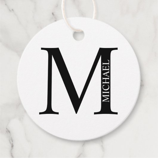 Zwart en wit gepersonaliseerd monogram en naam fav bedankjes labels (Voorkant)