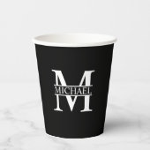 Zwart en wit Gepersonaliseerd Monogram en NaamPp Papieren Bekers (Voorkant)