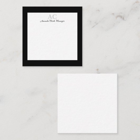 Zwart en wit gepersonaliseerde monogramnaam notitiekaartje (Voorkant / Achterkant)