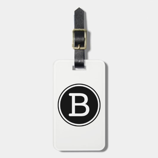 Zwart en wit geringde cirkelmonogram bagagelabel (Voorkant verticaal)