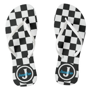 Zwart en wit geruit gepersonaliseerd teenslippers