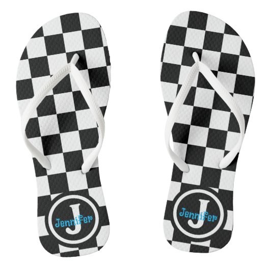 Zwart en wit geruit gepersonaliseerd teenslippers (Voetbed)