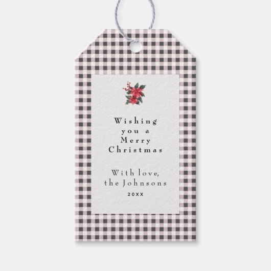Zwart en wit geruit geruit aangepast Kerstmis Cadeaulabel (Voorkant)