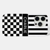 Zwart en wit geruit gestreept gepersonaliseerd Case-Mate iPhone case (Achterkant (horizontaal))