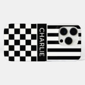 Zwart en wit geruit gestreept gepersonaliseerd Case-Mate iPhone case (Achterkant (horizontaal))
