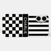 Zwart en wit geruit gestreept gepersonaliseerd Case-Mate iPhone case (Achterkant (horizontaal))