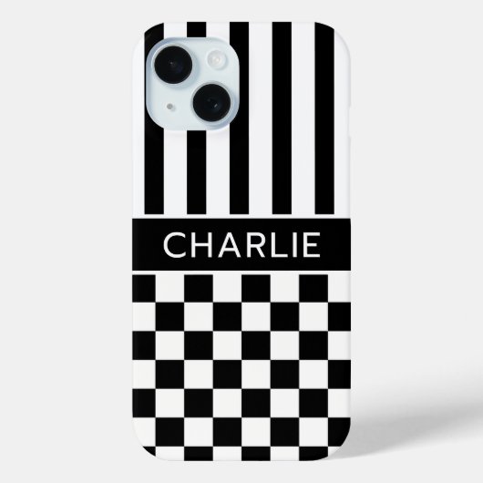 Zwart en Wit Geruit Gestreept Gepersonaliseerd Case-Mate iPhone Case (Achterkant)