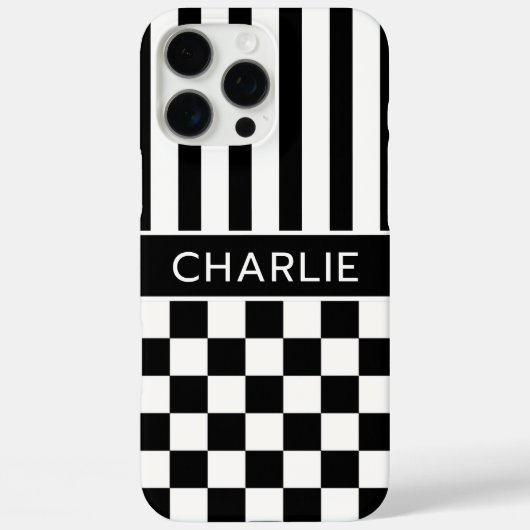 Zwart en Wit Geruit Gestreept Gepersonaliseerd Case-Mate iPhone Case (Achterkant)