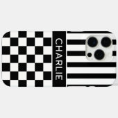 Zwart en Wit Geruit Gestreept Gepersonaliseerd Case-Mate iPhone Case (Achterkant (horizontaal))