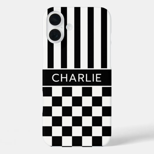 Zwart en wit geruit gestreept gepersonaliseerd Case-Mate iPhone case (Achterkant)