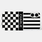 Zwart en wit geruit gestreept gepersonaliseerd Case-Mate iPhone case (Achterkant (horizontaal))