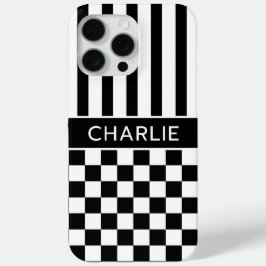 Zwart en Wit Geruit Gestreept Gepersonaliseerd iPhone 15 Pro Max Hoesje