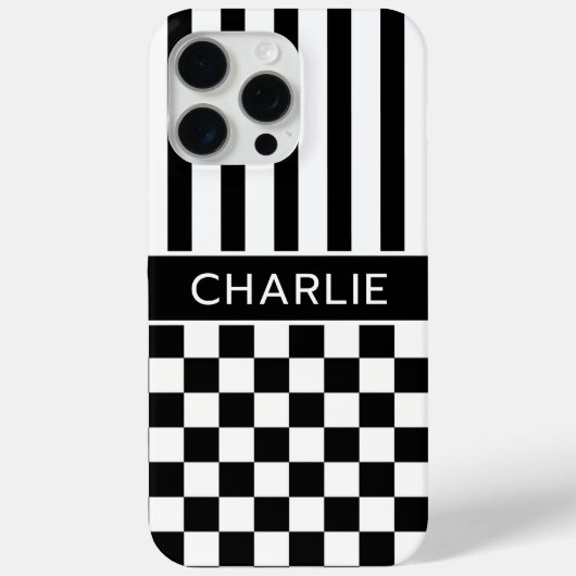 Zwart en Wit Geruit Gestreept Gepersonaliseerd Case-Mate iPhone Case (Achterkant)