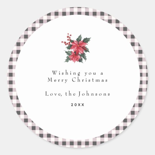 Zwart en wit geruit gingham aangepaste kerst ronde sticker (Voorkant)