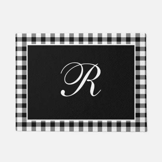 Zwart en wit geruit monogram klassiek monogram deurmat (Voorkant)
