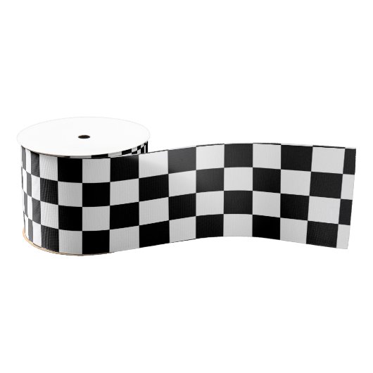 Zwart en Wit Geruit Racing Grosgrain Lint (Spoel)