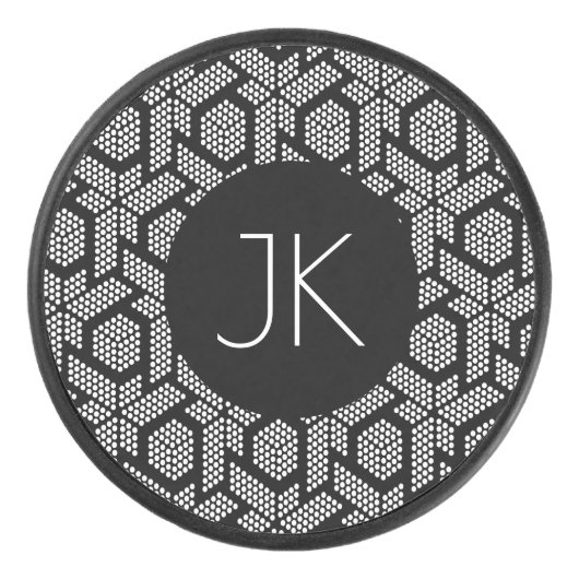 Zwart en wit gestippeld geometrisch vormpatroon hockey puck (Voorkant)