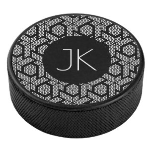 Zwart en wit gestippeld geometrisch vormpatroon hockey puck