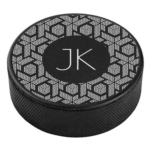 Zwart en wit gestippeld geometrisch vormpatroon hockey puck (3/4)