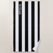 Zwart en Wit | Gestreept Cabana Met Persoonlijke T Strandlaken (Voorkant)