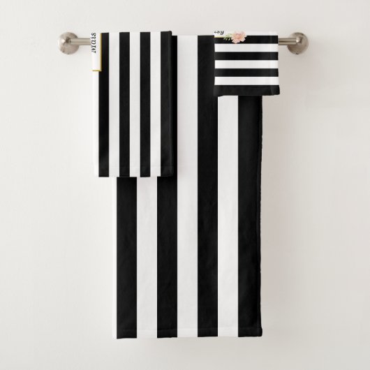 Zwart en wit gestreept gepersonaliseerd bad handdoek (Insitu)