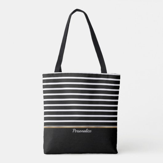 Zwart en Wit Gestreept - Maatwerk Tote Bag (Achterkant)