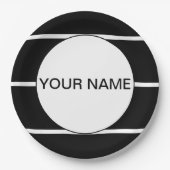 Zwart en wit gestreept papieren bordje (Voorkant)