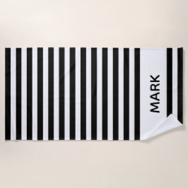 Zwart en wit gestreept, speciaal gepersonaliseerd strandlaken