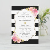 Zwart en wit gestreept zwart-roze bruinkoolbruilof kaart (Staand voorkant)