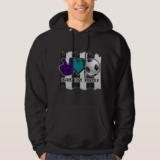 Zwart en Wit Gestreepte Vrede Liefde Voetbal Hoodie (Voorkant)