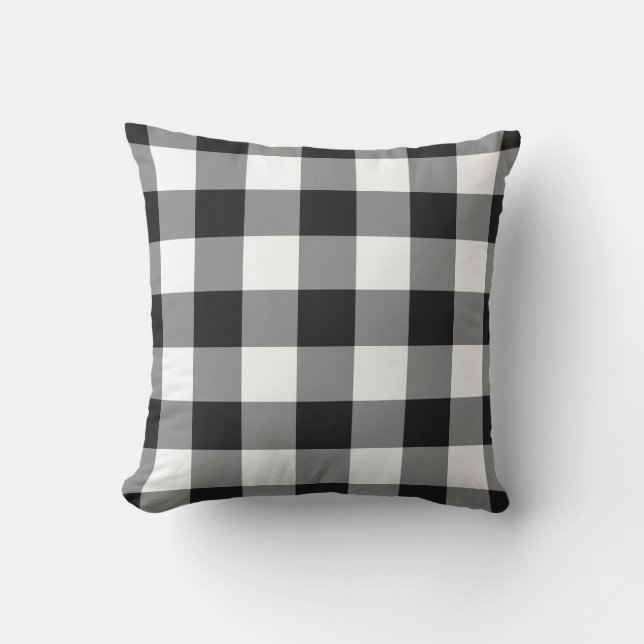 Zwart en wit Gingham Pattern gecheckt Buitenkussen (Voorkant)