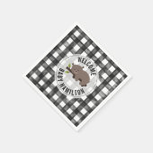 Zwart en wit Gingham Sleepy Beer Baby shower Servet (Hoek)